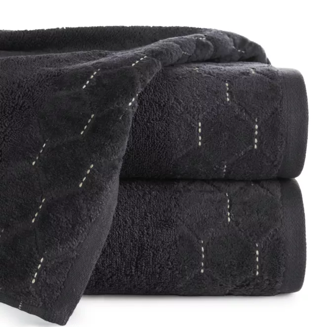 Ręcznik kąpielowy 50x90 cm bawełniany kolor czarny z welwetową geometryczną bordiurą 500 g/m2 LUMIA