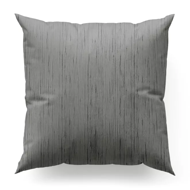 Poszewka szyta srebrna z tkaniny welwetowej w pionowe prążki, wykończona obciążnikiem