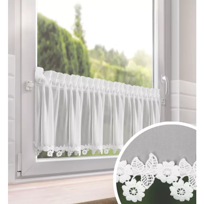 Zazdrostka biała z szyfonu zdobiona haftowaną aplikacją 30x150 cm taśma - LILI