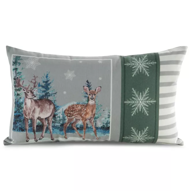 Poszewka na poduszkę 30x50 cm świątecznym nadrukiem jasnoszaro, zielona FOREST