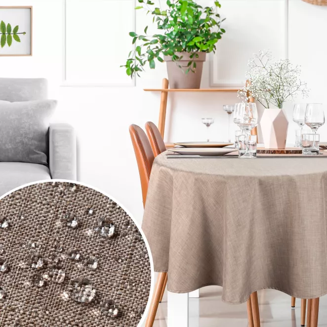 Okrągły obrus na stół średnica 150 cm beżowy wodoodporny - KATE