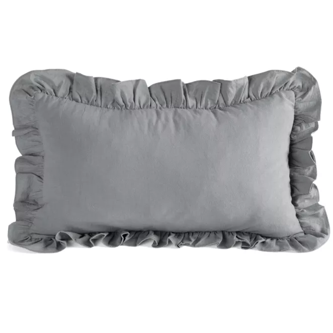 Poszewka na poduszkę 30x50 cm bawełniana z ozdobną falbanką stalowa