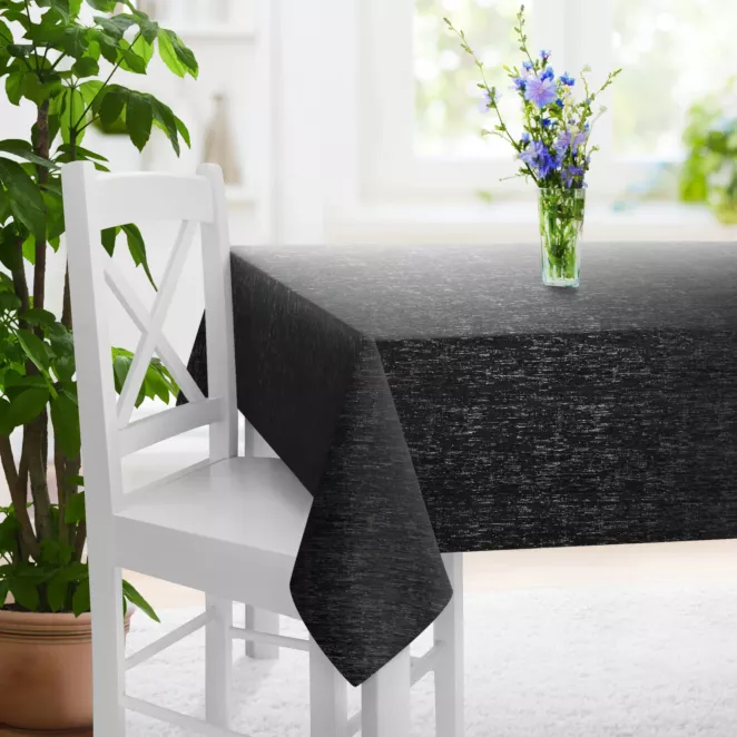 Obrus szyty czarno srebrny z miękkiej, szenilowej tkaniny w prążki Italissima Eva Minge