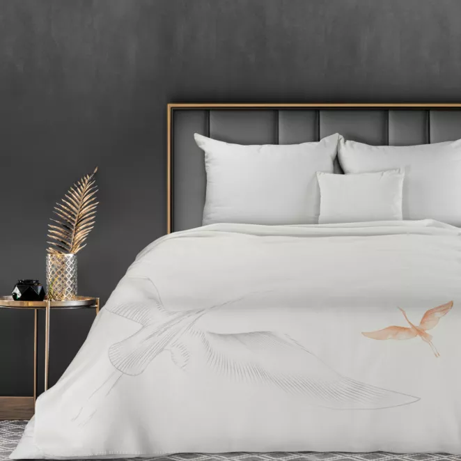 Koc akrylowy 150x200 cm beżowy z nadrukiem żurawi LEA Eurofirany Premium