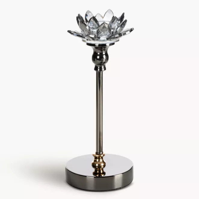 Świecznik dekoracyjny czarno, grafitowy o kształcie kwiatu lotosu średnica 12x29 cm DALIA