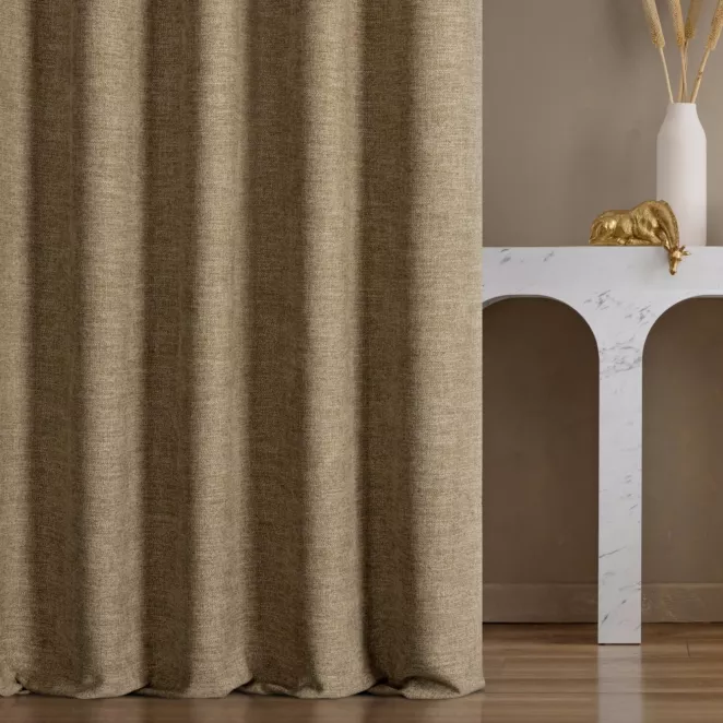 Zasłona szyta na taśmie 5 cm miodowa tkanina o naturalnym charakterze z efektem melanżu