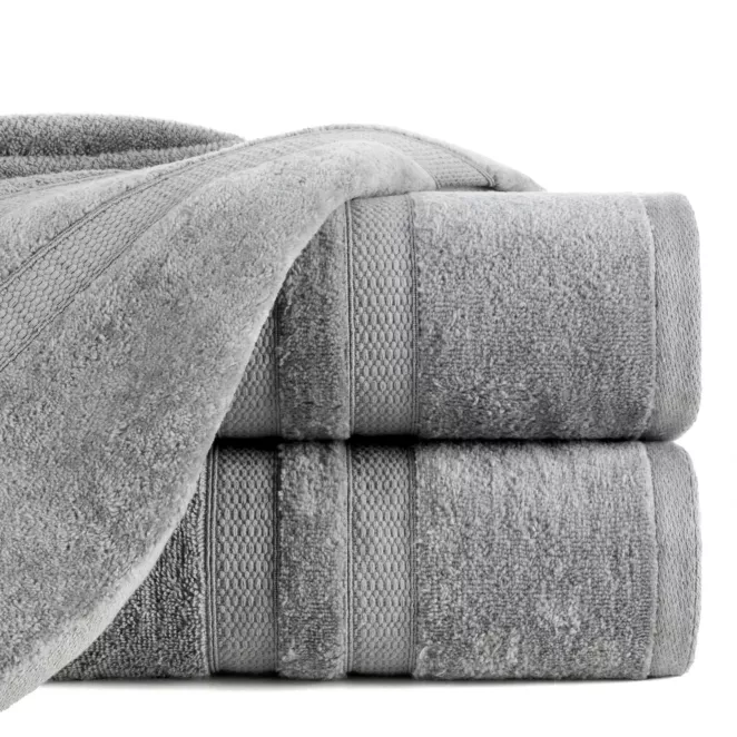 Ręcznik do rąk 30x50 cm bawełniany kolor stalowy z welwetową bordiurą w pasy 500 g/m2 PORTO