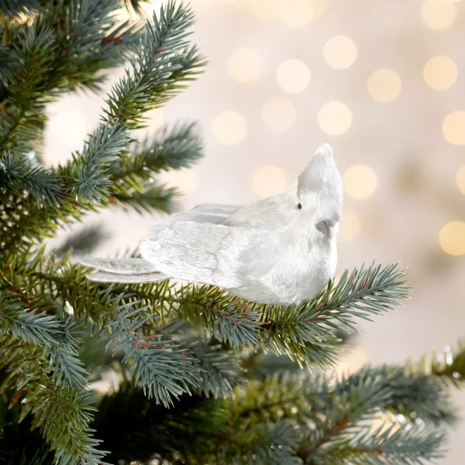 Ozdoba choinkowa PTAK z lśniącego miękkiego materiału, na klipsie