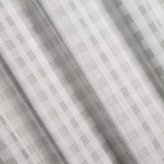 L176/4 Zasłona szyta na taśmie 5 cm kremowo szampańska z dwustronnej tkaniny, deseń w kratę z dodatkiem srebrnej nici