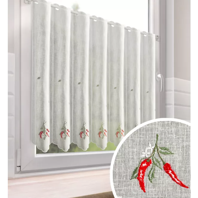 Tkanina firanowa zazdrostka zdobiona haftem papryczek