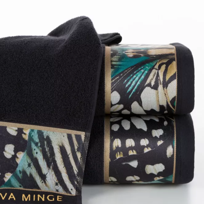 Ręcznik kąpielowy 70x140 cm bawełniany kolor czarny z designerską bordiurą 500 g/m2 EVA 15 Eva Minge