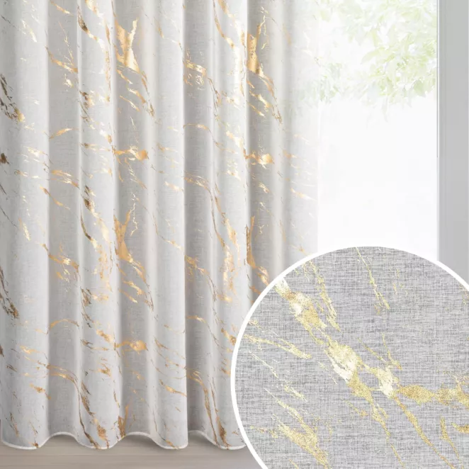 Firana biała, szampańska zdobiona nadrukiem marmurku 140x270 cm taśma - MOLLY1