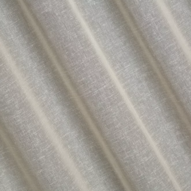 H201/7 Firana szyta na taśmie 5 cm beżowa z matowej etaminy o naturalnym splocie w stylu eko, wykończona obciążnikiem