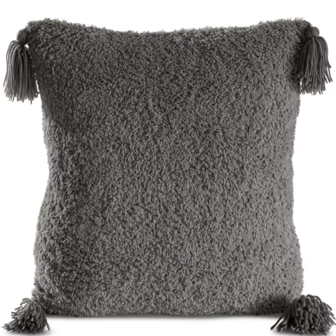 Poszewka na poduszkę 45x45 cm o strukturze miękkiego futra stalowa z ozdobnymi chwostami ELDA