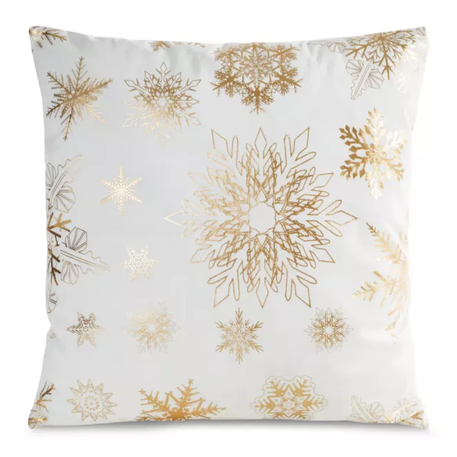 Poszewka na poduszkę 45x45 cm welwetowa, biało szampańska zdobiona śnieżynkami JOY