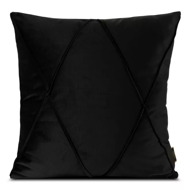 Poszewka na poduszkę 45x45 cm welwetowa czarna z geometrycznym przeszywanym wzorem NALA 1 Eurofirany Premium