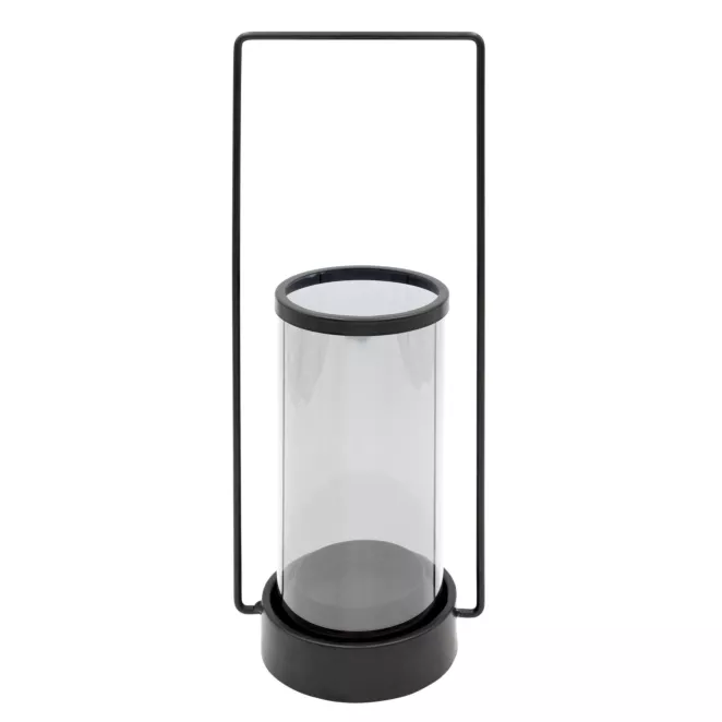 Świecznik czarny dekoracyjny  w kształcie lampionu z rączką WIKI  15x12x37 cm