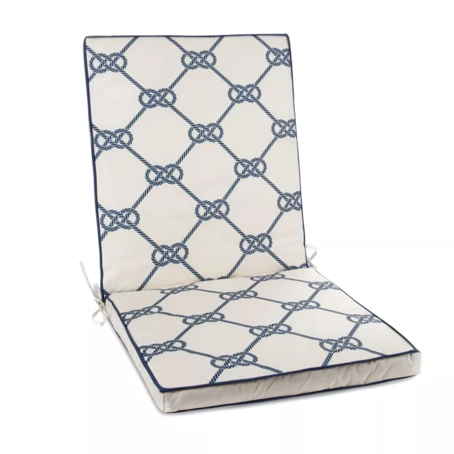 Poduszka na krzesło 42 x 92 x 4 cm  wodoodporna biało, granatowa w stylu marynistycznym GARDEN