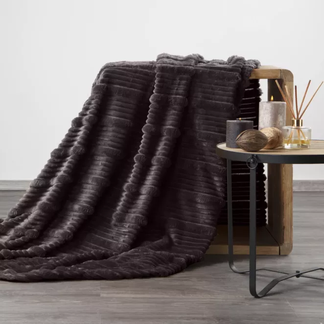 Koc 200x220 cm stalowy, typu flano z wzorem 3D NINA