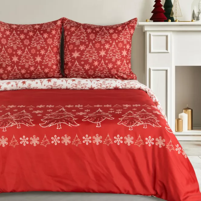 Pościel świąteczna 140x200 cm z mikrowłókna kolor czerwony, biały RUBI