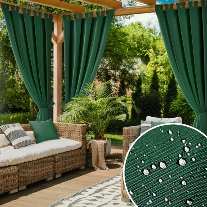 Zasłona ciemnozielona z wodoodpornej tkaniny idealna do ogrodu i na taras 155x260 cm szelki/rzep - GARDEN