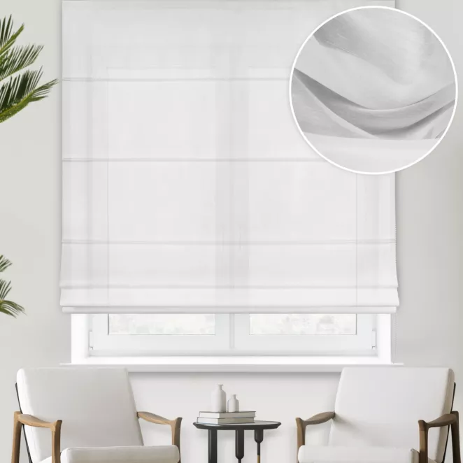 Roleta rzymska biała z delikatnej batystowej tkaniny z połyskiem