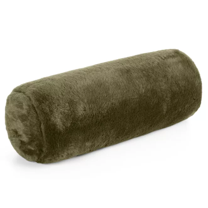 Poduszka wałek 15x45 cm oliwkowa z miękkiej futrzanej tkaniny  NINA