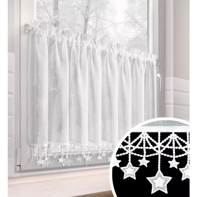 Zazdrostka biała z etaminy zdobiona świątecznymi gwiazdkami 150x60 cm tunel - XMAS