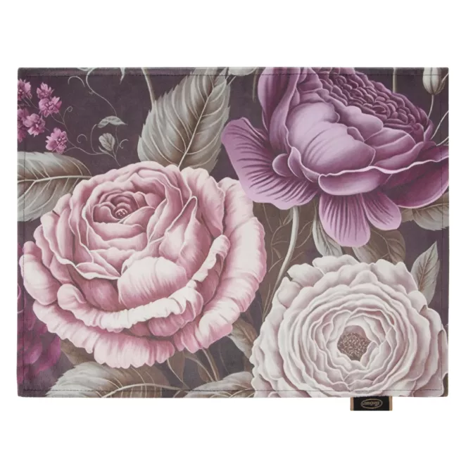 Komplet podkładek 4 szt 30x40 cm pudrowo, zielony welwetowy VELVET 4 zdobionych kwiatami