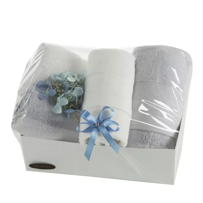 Zestaw ręczników bawełnianych na prezent 2 szt 50x90 cm, 2 szt 70x140 cm kolor biały, srebrny