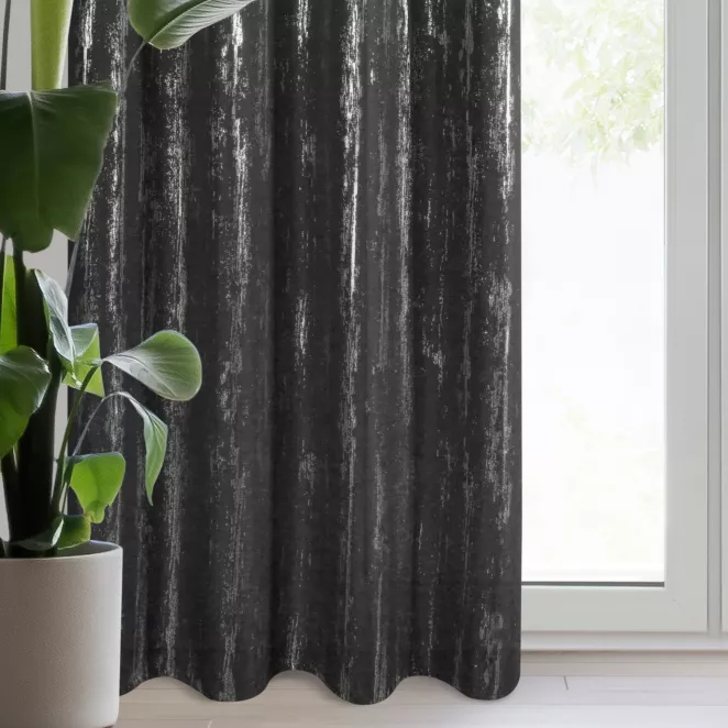 Zasłona czarno, srebrzysta zdobiona błyszczącym nadrukiem 140x250 cm przelotka - LIBI