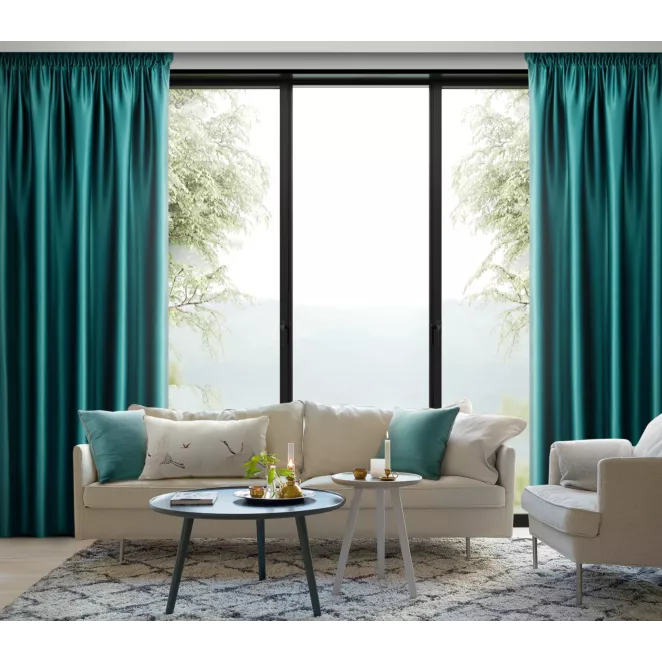 Komplet 2 sztuk zasłon turkusowych z zaciemniającej tkaniny 160x258 cm taśma
