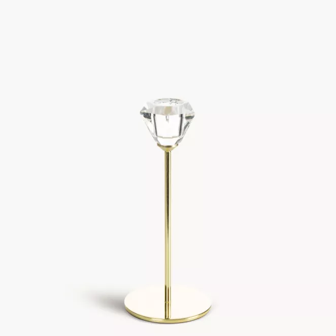 Świecznik dekoracyjny transparentny, złoty z subtelnym kryształem średnica 8x19 cm SALMA