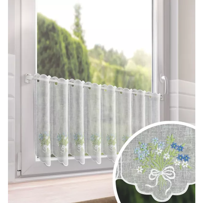 Tkanina firanowa zazdrostka z etaminy zdobiona haftem lawendy