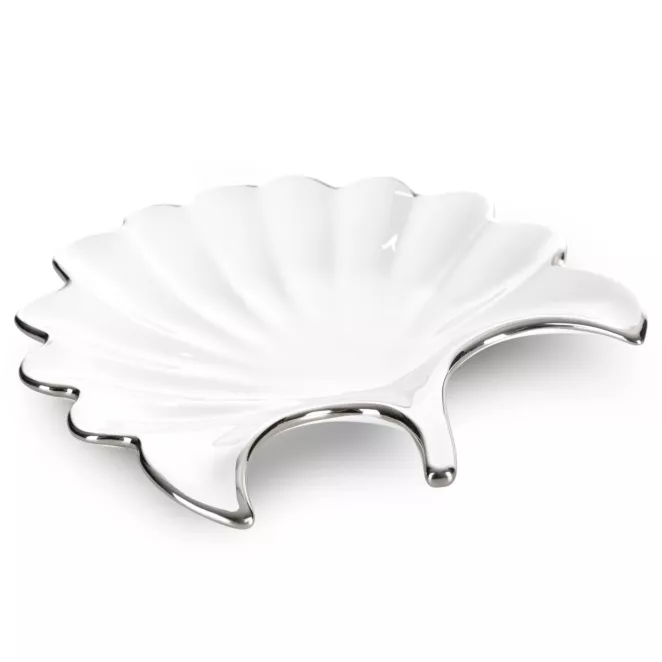 Patera ceramiczna biało-srebrna  w kształcie liścia 25x25x4 cm ABBI