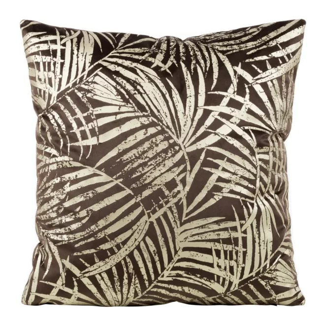 Poszewka na poduszkę 45x45 cm welwetowa brązowa ze złocistym nadrukiem liści BLINK 26