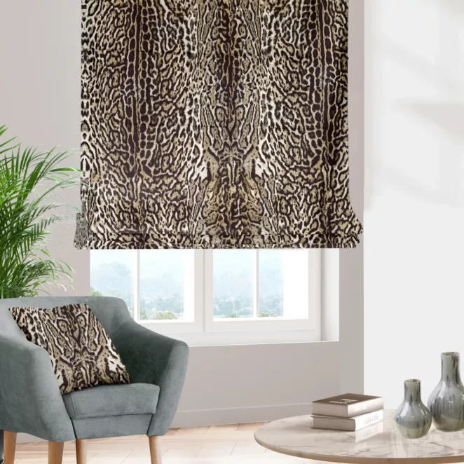 Roleta rzymska LEOPARD beżowo czarna z grubej welwetowej tkaniny w modny zwierzęcy wzór Italissima Eva Minge