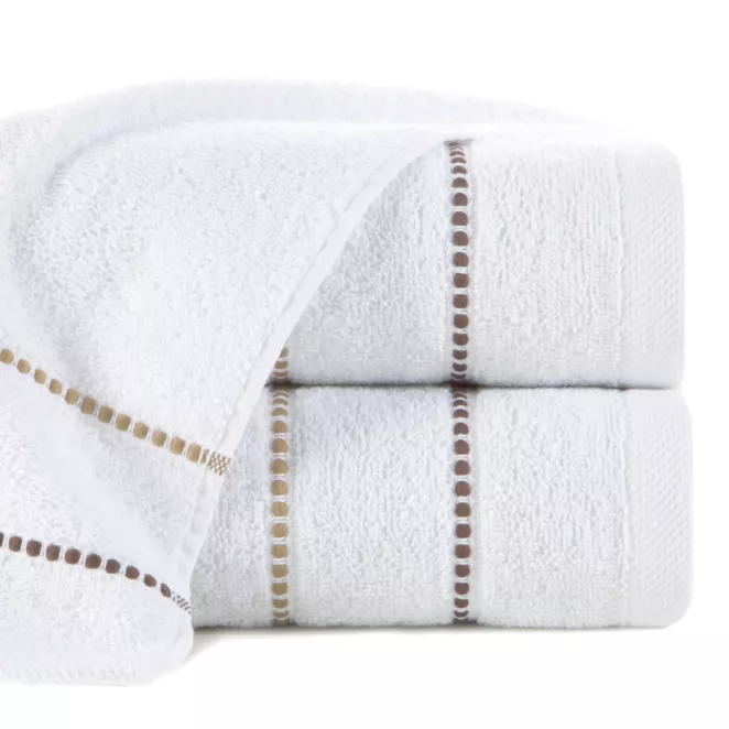 Ręcznik kąpielowy 50x90 cm bawełniany kolor biały z kontrastującymi paseczkami 500 g/m2 SUZI