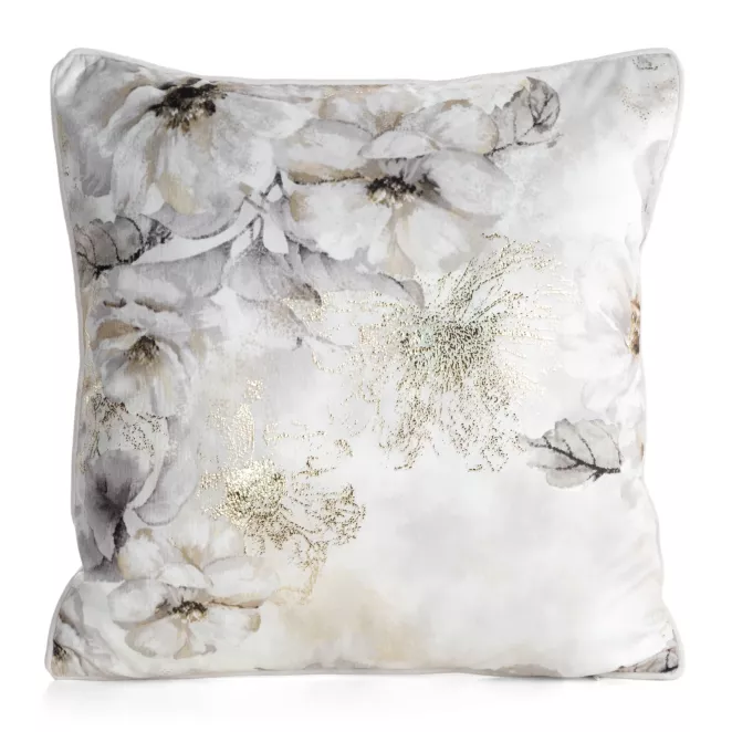 Poszewka na poduszkę 45x45 cm welwetowa z błyszczącymi akcentami jasnoszaro, beżowa LUIZA
