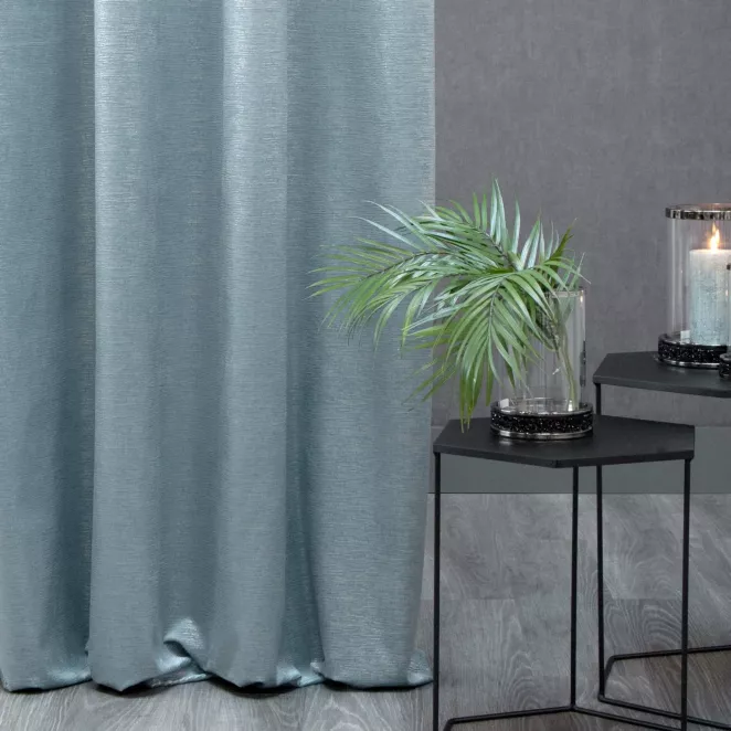 Zasłona niebiesko, złocista z lśniącą przecierką z welwetu 140x250 cm przelotka - MABEL