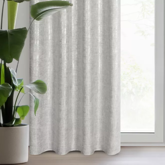 Zasłona srebrna o płóciennym splocie ze złotym połyskiem 140x250 cm przelotka - BLANKA