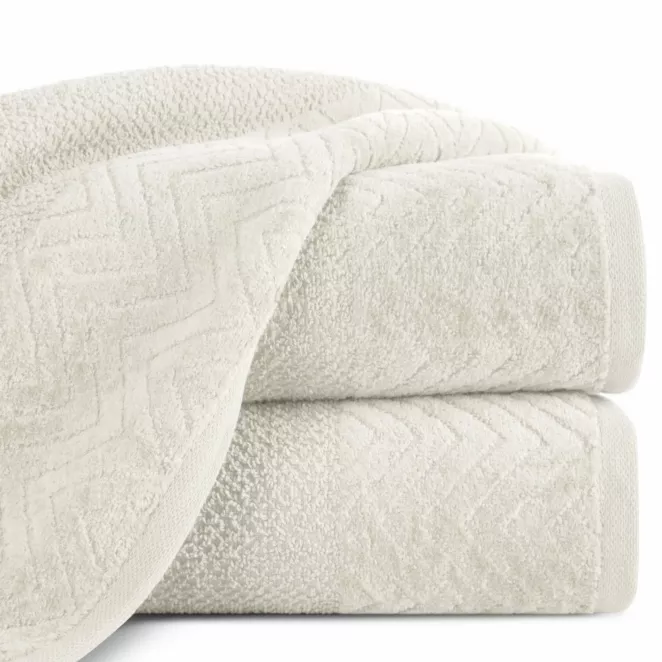 Ręcznik kąpielowy 70x140 cm bawełniany kolor kremowy o ryżowej strukturze z welwetową bordiurą 500 g/m2 LOREN