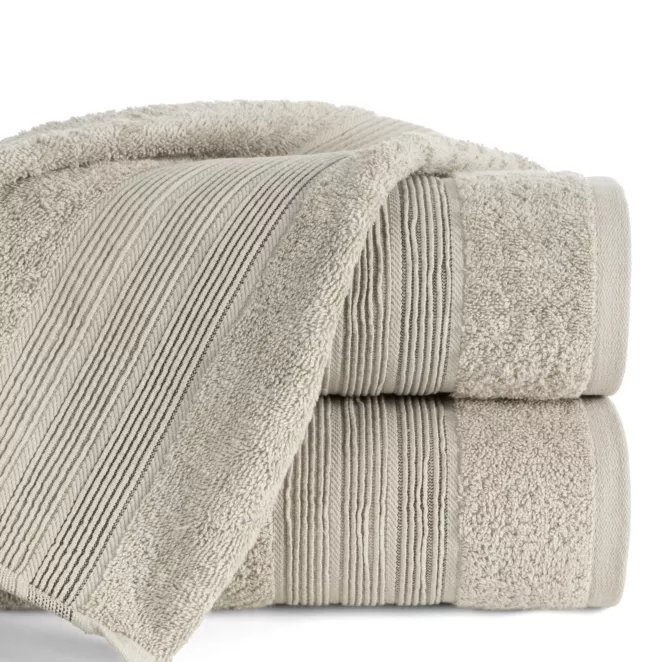 Ręcznik kąpielowy 70x140 cm bawełniany kolor beżowy w poziome paseczki 500 g/m2 VERANO