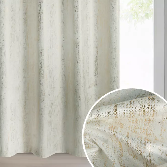 Zasłona kremowa welwetowa zdobiona złotym przecieranym wzorem złote przelotki - DARA