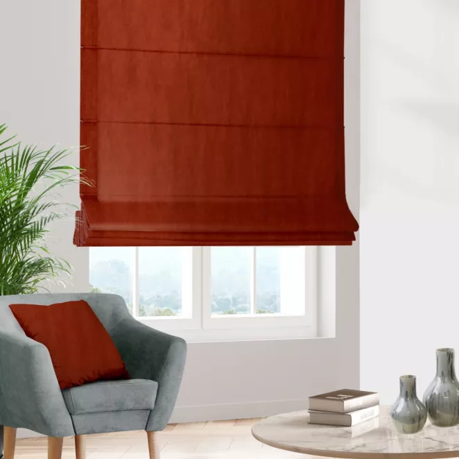 Roleta rzymska SAFARI ruda z miękkiej welwetowej tkaniny z połyskiem