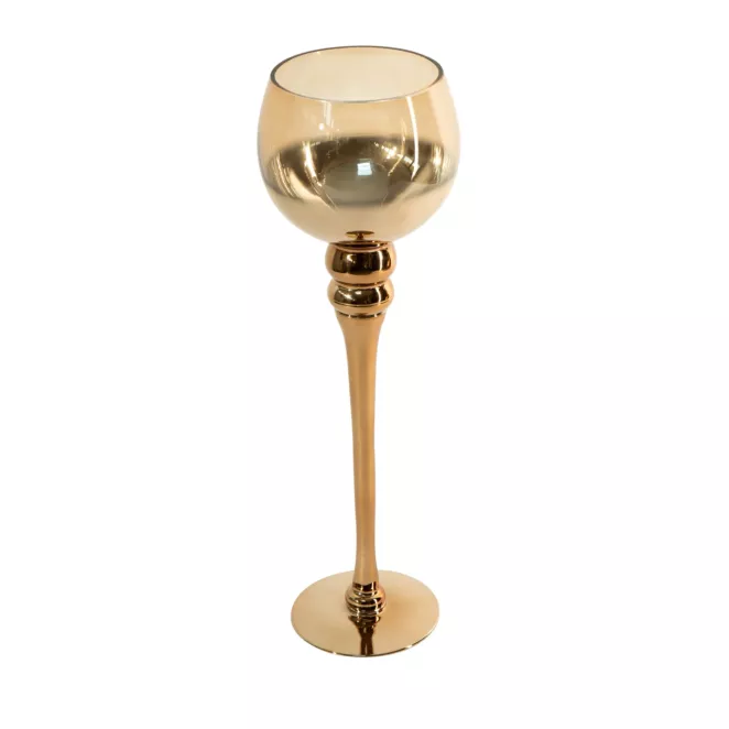 Świecznik bankietowy szklany CLOE na wysmukłej nóżce złoty