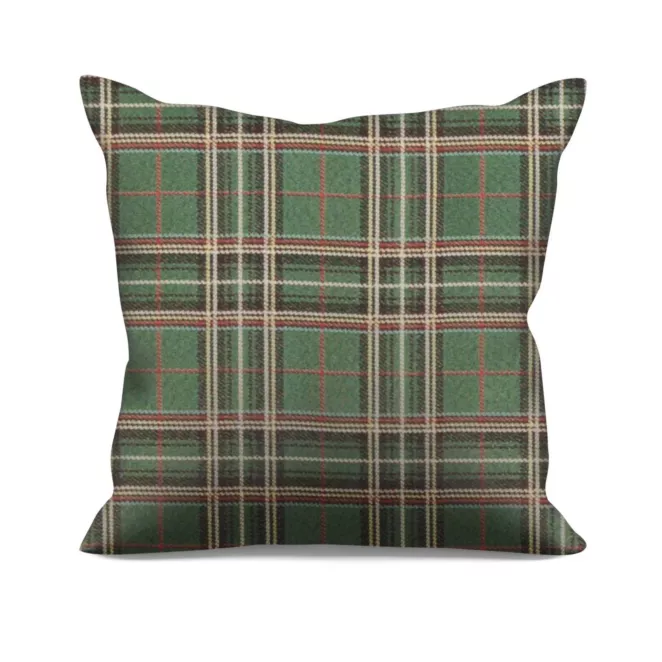 Poszewka szyta zielona z tkaniny gobelinowej o wzorze w kratę