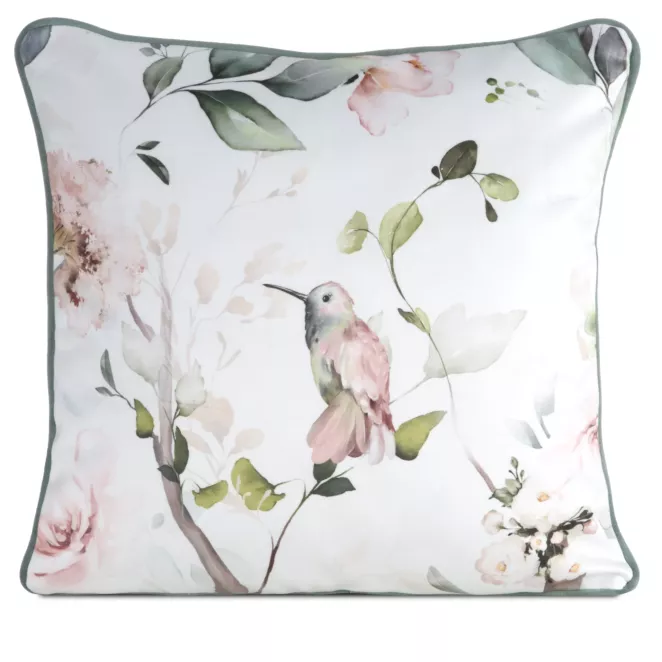 Poszewka na poduszkę dwustronna 45x45 cm welwetowa, biało zielona z motywem roślinnym z wypustką na brzegach INEZ Eurofirany Premium