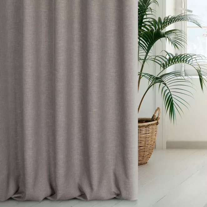 Zasłona szyta na taśmie 5 cm brązowa z gładkiej, przyjemnej w dotyku tkaniny z efektem melanżu