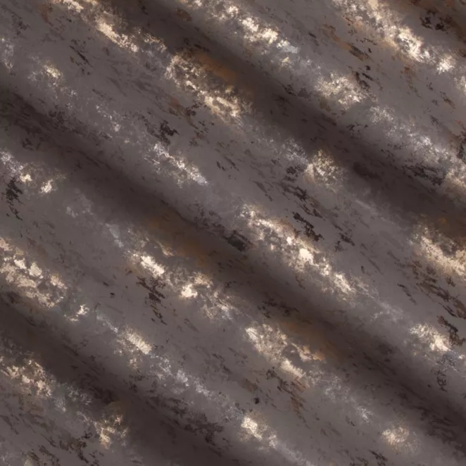 E23/12 Zasłona szyta na taśmie 5 cm grafitowo złota z grubej, matowej tkaniny welwetowej z połyskliwym nadrukiem Italissima Eva Minge